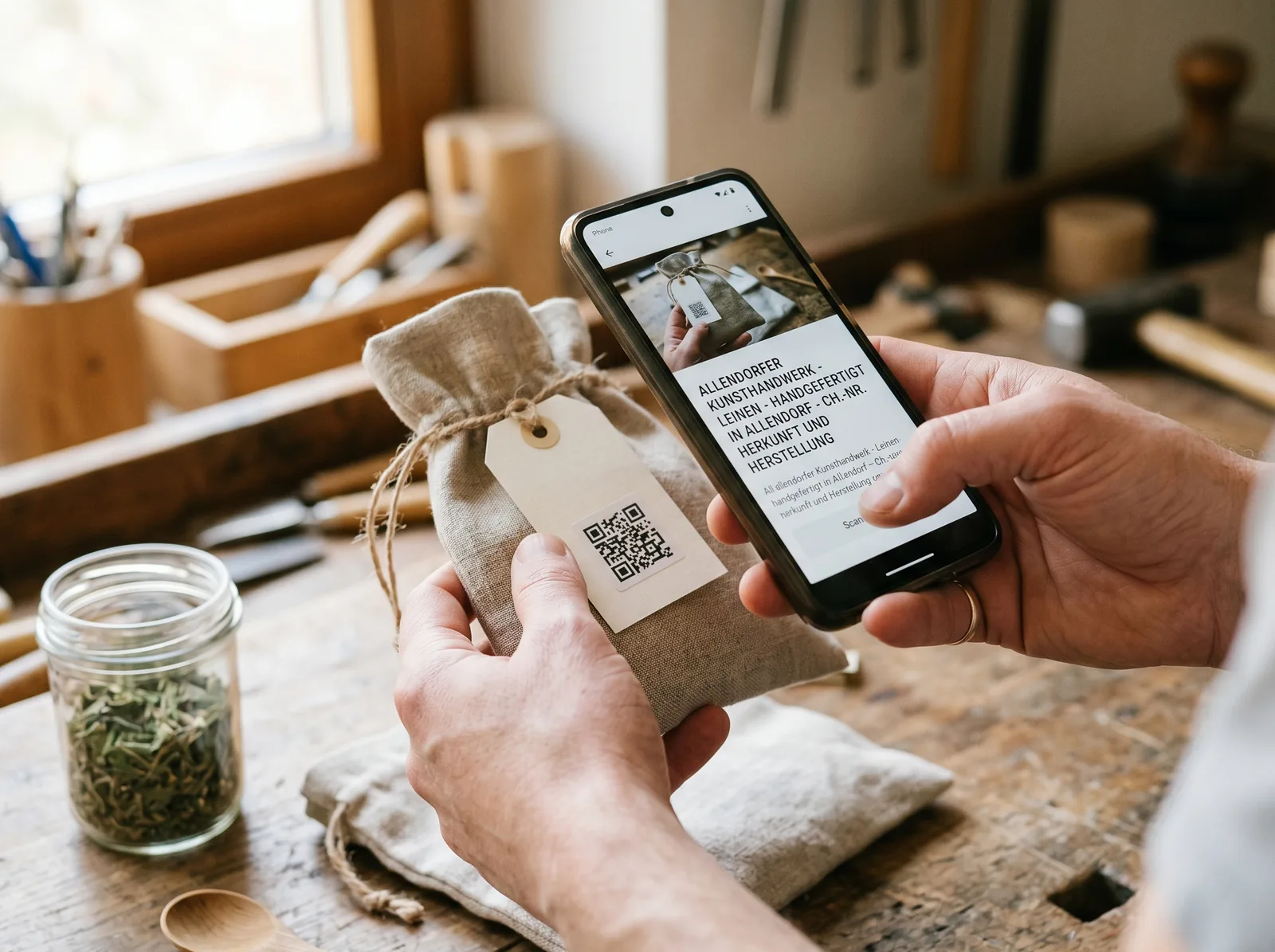 Handgemachtes Produkt mit QR-Code