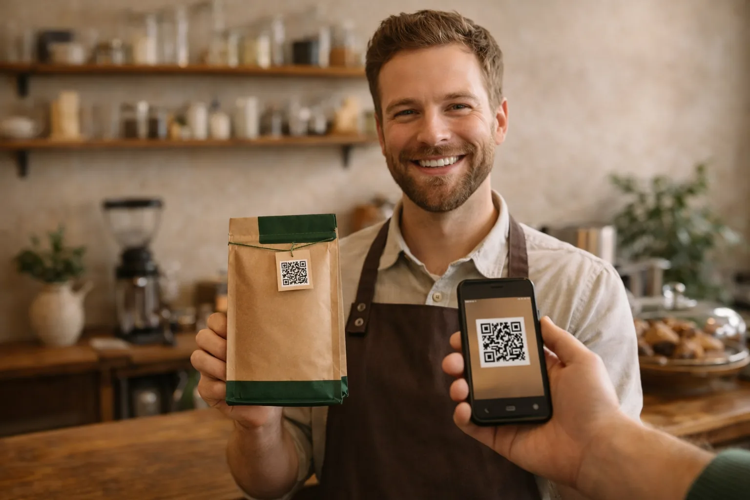 Kaffeebeutel mit QR-Code