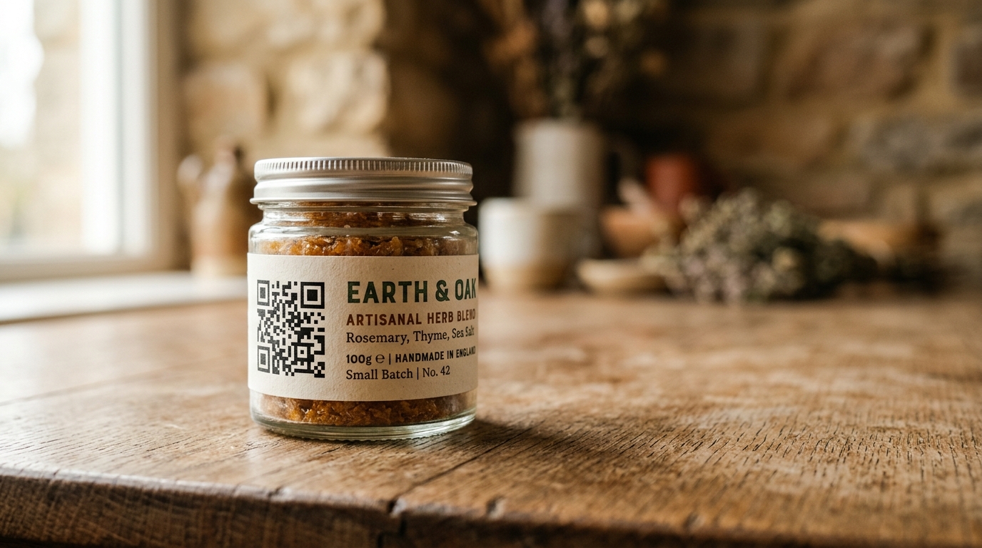 quer-artikelpass-produktetikett-qr-code-glas-holztisch